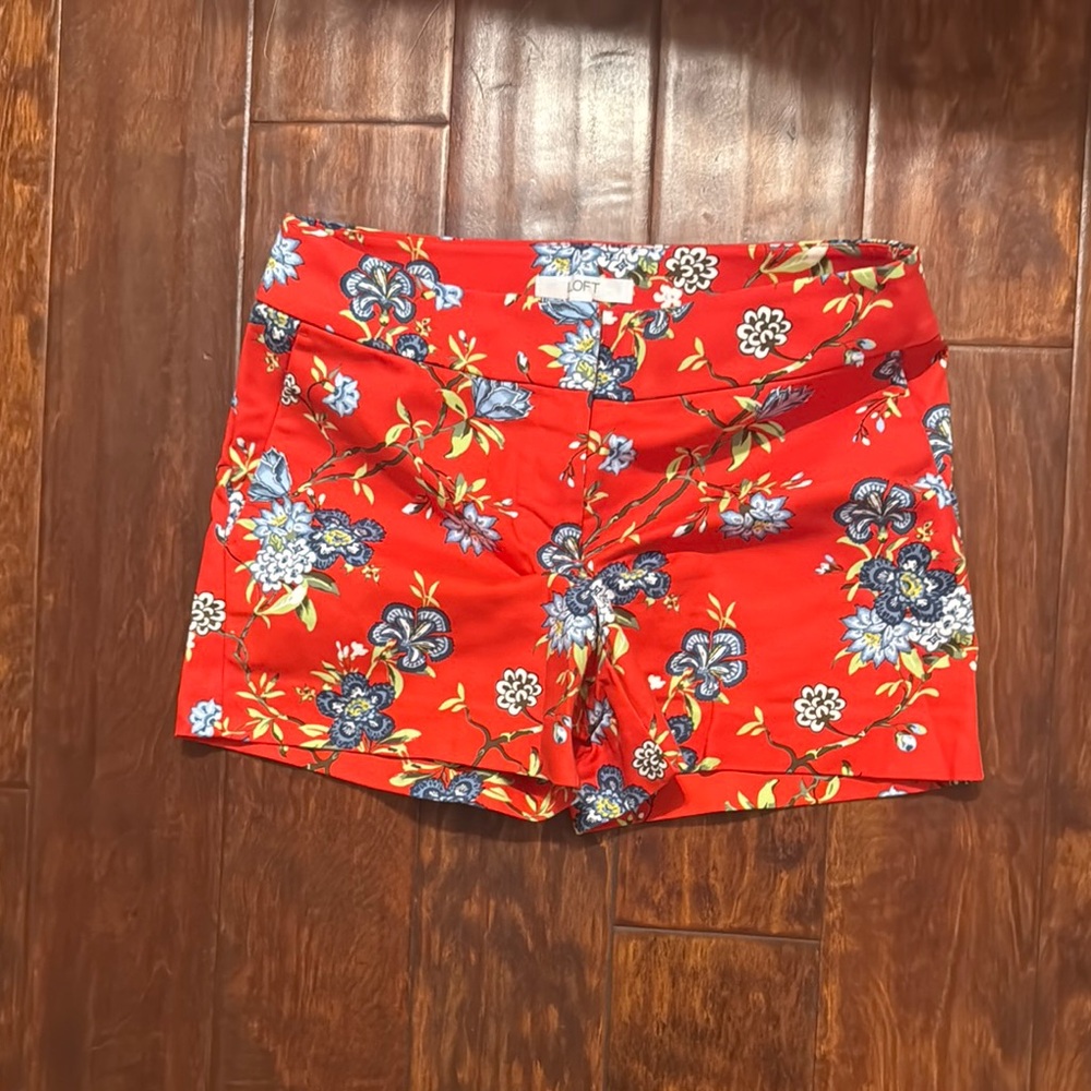 LOFT Red and Blue High Waist Floral Shorts